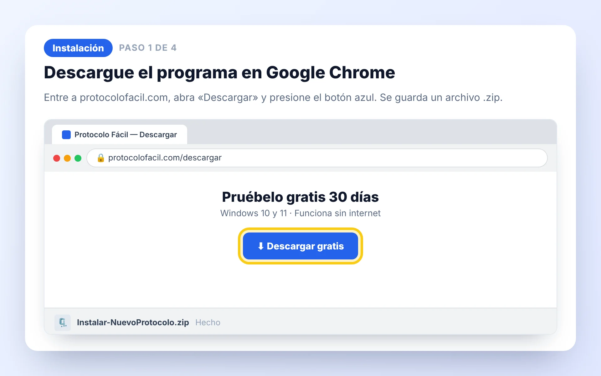 Descargue en Google Chrome en Protocolo Fácil
