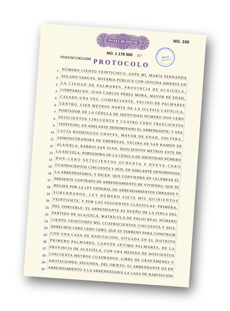 Hoja de protocolo notarial de 30 renglones impresa con Protocolo Fácil